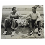 Ben Hogan Shaking Hands with Unknown Golfer Photo with Putting Green Markers