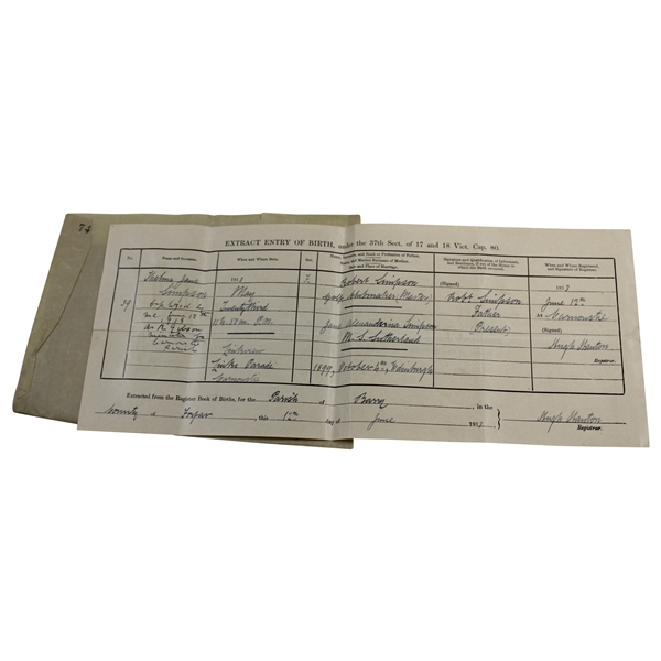 Original 1913 Thelma Jane Simpson Birth Certificate - May 23rd 