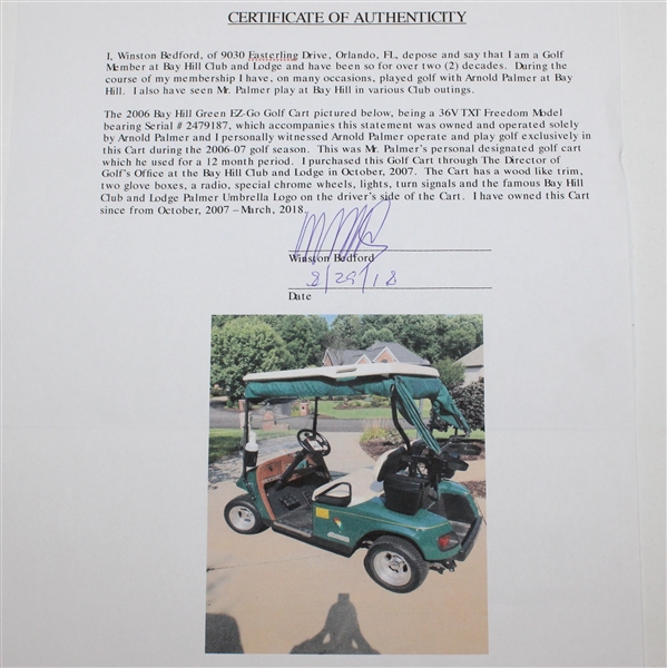 Arnold Palmer's Custom 2006-07 Personally Owned & Used Bay Hill Green Golf Cart