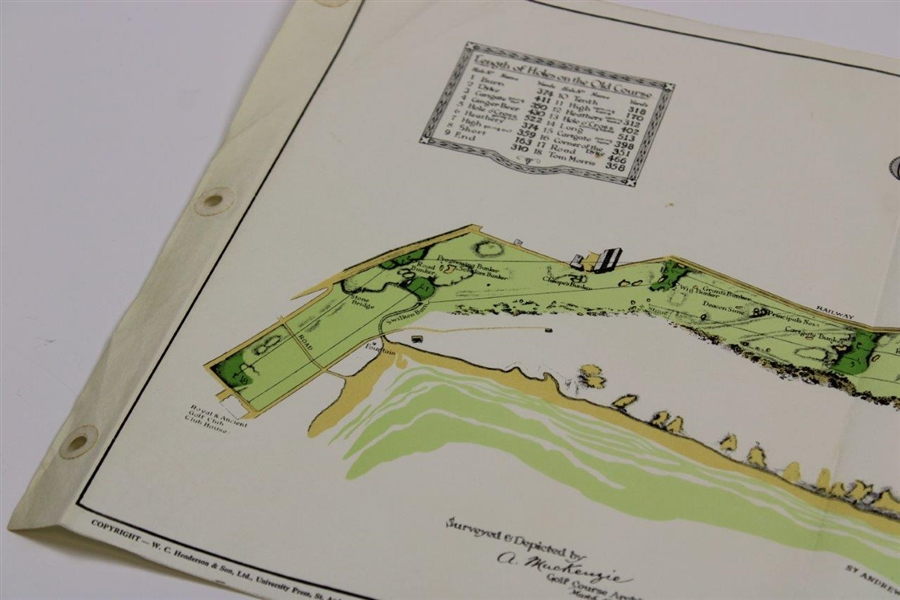 1924 Alister Mackenzie St. Andrews Original Old Course Map