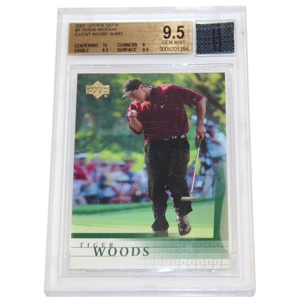Tiger Woods 2001 Upper Deck Card - Event Worn Shirt - Gem Mint 9.5 #0005201354