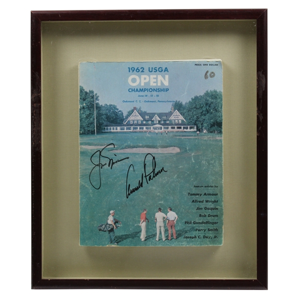 Jack Nicklaus & Arnold Palmer Signed 1962 US Open at Oakmont Program in Frame - Jack's 1st Win JSA ALOA