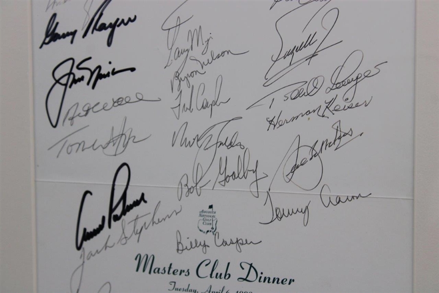 Masters Champs Signed 1993 Masters Champions Club Dinner Framed Menu JSA ALOA