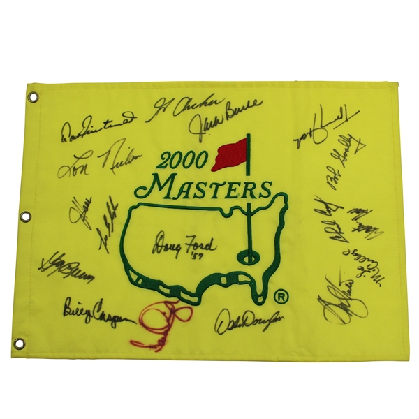 Multi-Signed 2000 Masters Flag with Doug Ford Center - 17 Autos w/7 Masters Champs JSA ALOA