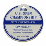 Ben Crenshaws 1994 US Open at Oakmont Country Club Contestant Bag Tag