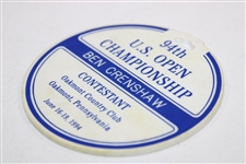 Ben Crenshaw's 1994 US Open at Oakmont Country Club Contestant Bag Tag