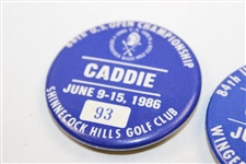 1978, 1984 & 1986 US Open Official Caddie Badges - Linn Strickler Collection