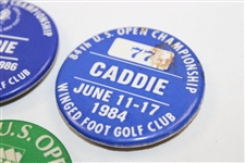 1978, 1984 & 1986 US Open Official Caddie Badges - Linn Strickler Collection