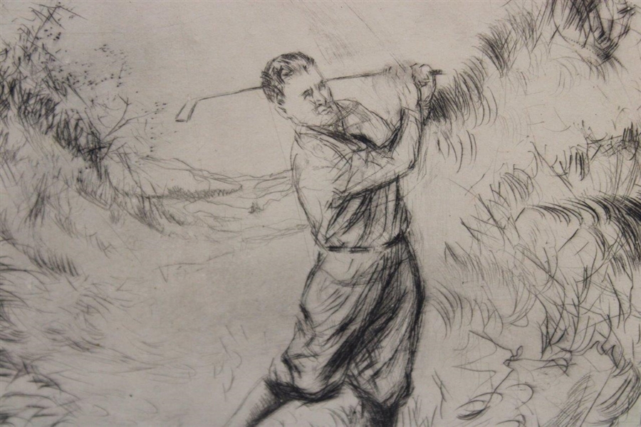 Original Pencil Drawing of Bobby Jones Hitting Out of Trouble Signed by Artist - Framed