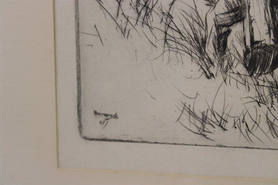 Original Pencil Drawing of Bobby Jones Hitting Out of Trouble Signed by Artist - Framed