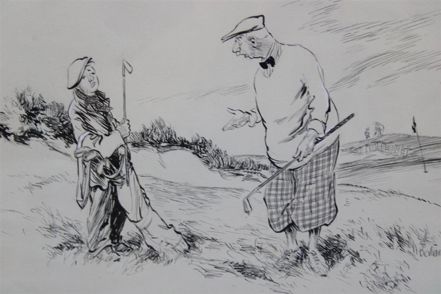 Original The Humourist 1930 Ink Drawing of Dud Golfer & Caddie by Bertram Prance