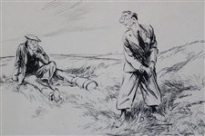 Original London Opinion 1930 Ink Drawing of Golfer & Caddie by Bertram Prance