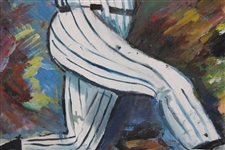 Reggie Jackson Signed Scorecard with Original Oil on Canvas Painting JSA ALOA
