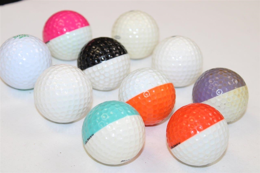 Ten (10) PING Two-Tone Colored Golf Balls - Pink/White/Purple/Orange/Lt Blue
