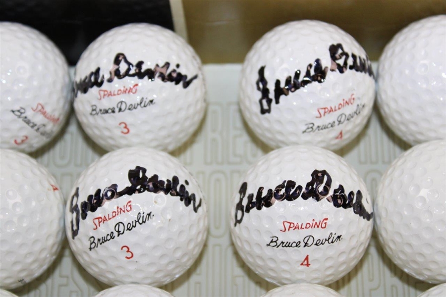 Four (4) Bruce Devlin Hand Signed Model Golf Balls as Part of Dozen w/Original Box JSA ALOA