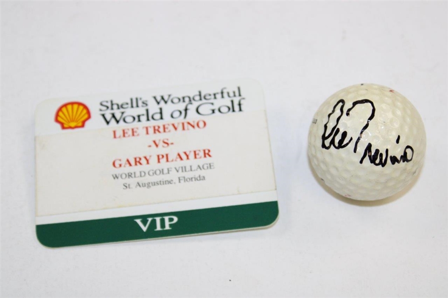 Lee Trevino vs Gary Player 1998 Shell's WoG Match Bib, Badge, Yardage Book, Signed Ball & Videos from Caddy Ralph Hackett