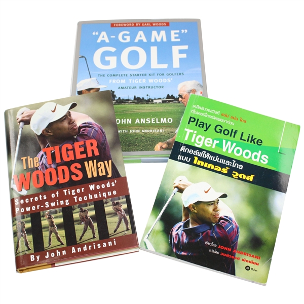 Three (3) Tiger Woods Golf Books by John Andrisani - Signed by John