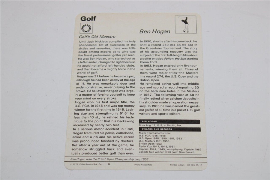 1979 Ben Hogan Card Swedish Sportscasters Series