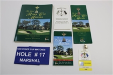 1999 Ryder Cup Lot w/Pullover, Badge, Manual, Hole 17 Marshal Band, Spec Guide & Program