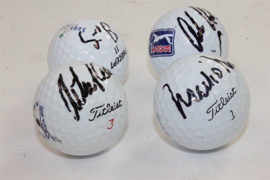 Retief Goosen, Mark O'Meara, Adam Hadwin, & Ollie Schneiderjans Signed Golf Balls JSA ALOA
