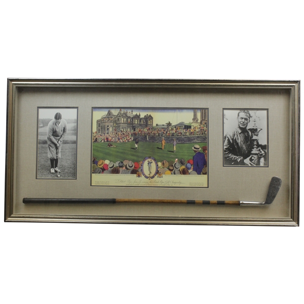 Bobby Jones 1927 Currier & Ives Foldout with Two Photos & Replica Calamity Jane Putter - Framed