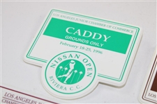 Four (4) Different Caddy Badges For Nissan/La Open - 1994, 1996, 1997, & 1999 - Early Tiger - Bob Burns Collection