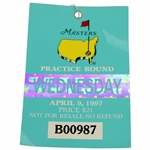 1997 Masters Tournament Wednesday Ticket #B00987 - Tiger Woods First Masters Win