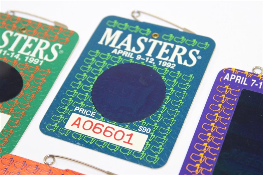 1991, 1992, 1993 & 1994 Masters Tournament SERIES Badges - Woosnam, Couples, Langer & Olazabal
