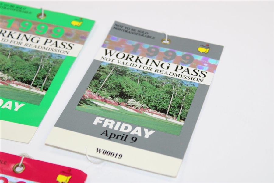 1999 Masters Tournament Working Pass Tickets - Mon & Tues, Friday-Sunday