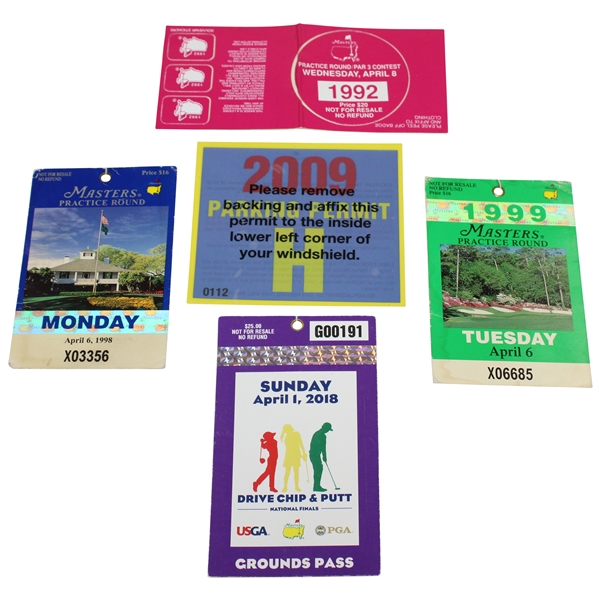 1992, 1998, 1999 & 2018 (Drive/Chip/Putt) Masters Tournament Tickets Plus 2009 Permit
