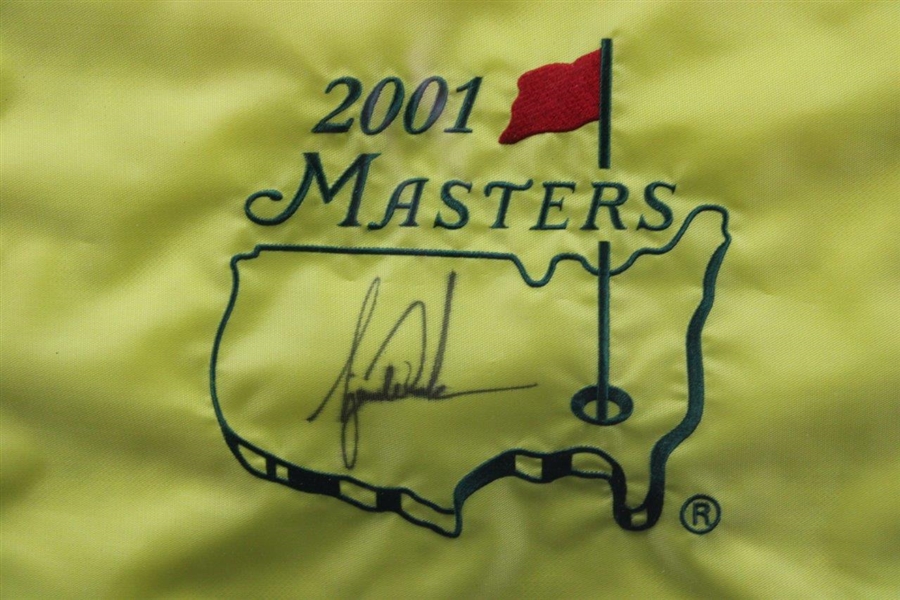 Tiger Woods Signed 2001 Masters Embroidered Flag - Framed JSA ALOA