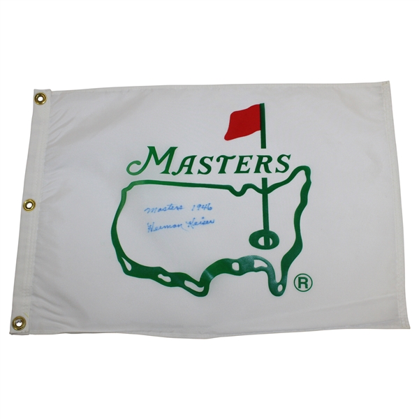 Herman Keiser Signed Early 1990's White Masters Flag with 'Masters 1946' JSA ALOA