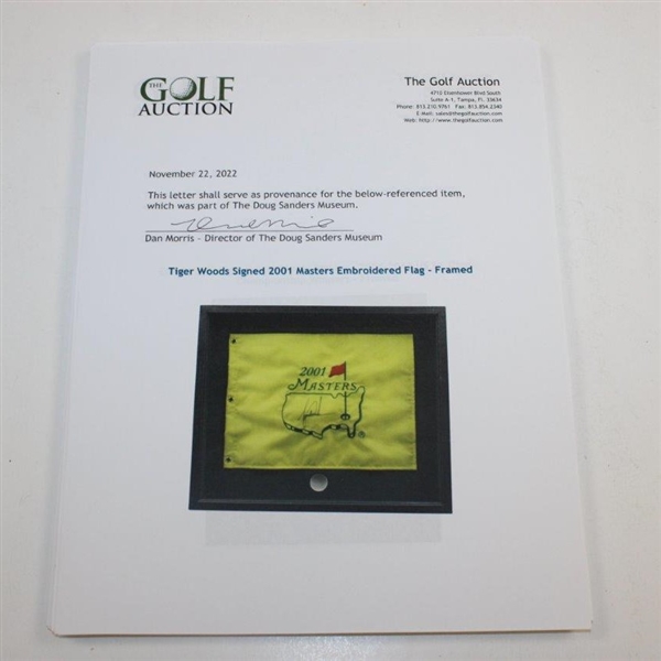 Tiger Woods Signed 2001 Masters Embroidered Flag - Framed JSA ALOA