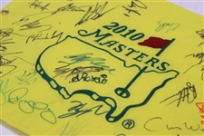 Champ Phil, Rory, Coody, Johnson & 4 Champs Signed 2010 Masters Embroidered Flag JSA ALOA