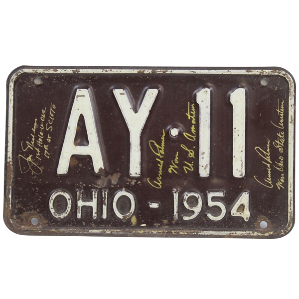 Palmer & Nicklaus Signed 1954 OHIO License Plate with Meaningful Inscriptions JSA ALOA