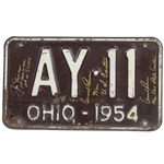 Palmer & Nicklaus Signed 1954 OHIO License Plate with Meaningful Inscriptions JSA ALOA
