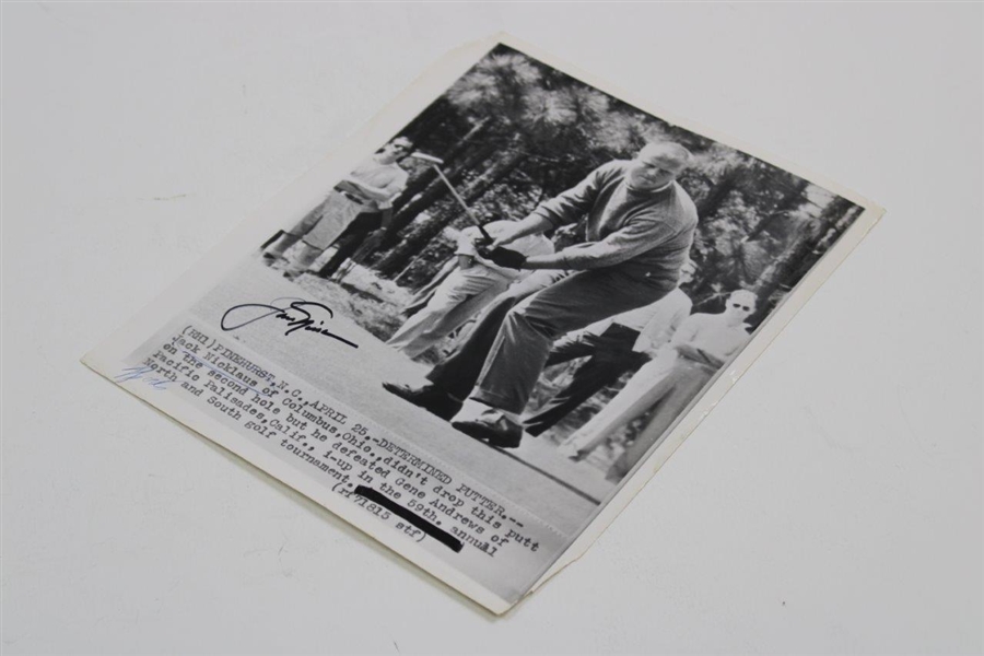 Jack Nicklaus Signed 1962 North & South Championship Photo JSA ALOA
