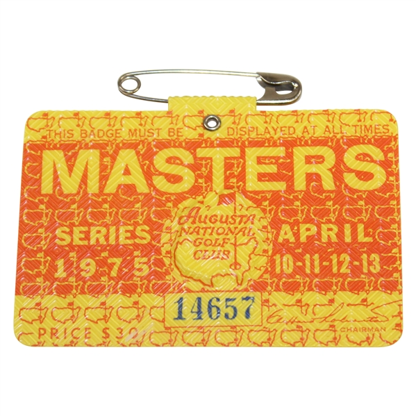1975 Masters Tournament SERIES Badge #14657 - Jack Nicklaus' 5th Masters Win