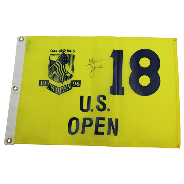 Steve Jones Signed 1996 US Open at Oakland Hills Yellow Screen Flag JSA ALOA