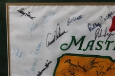 Tiger, Jack, Palmer, Sarazen, Nelson & 32 Other Masters Champs Signed 1993 Flag - Framed JSA ALOA