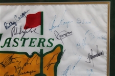 Tiger, Jack, Palmer, Sarazen, Nelson & 32 Other Masters Champs Signed 1993 Flag - Framed JSA ALOA