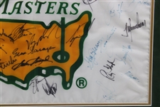Tiger, Jack, Palmer, Sarazen, Nelson & 32 Other Masters Champs Signed 1993 Flag - Framed JSA ALOA