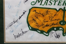 Tiger, Jack, Palmer, Sarazen, Nelson & 32 Other Masters Champs Signed 1993 Flag - Framed JSA ALOA