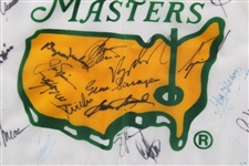 Tiger, Jack, Palmer, Sarazen, Nelson & 32 Other Masters Champs Signed 1993 Flag - Framed JSA ALOA