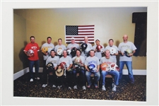 2008 Ryder Cup Team with Football Helmets of Charity Dollars Photo - Framed