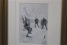 1887 Original Pen & Ink Illustration for 'Golfing' Book from Probst Library - Framed