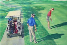Pete Porter 2002 Original Oil on Canvas Golf Scene Painting - Framed