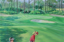 Pete Porter 2002 Original Oil on Canvas Golf Scene Painting - Framed