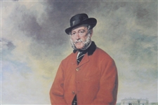 Red Coat Golfer w/Caddie In Front Of Swilken Bridge Print - Framed
