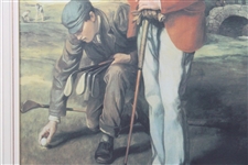 Red Coat Golfer w/Caddie In Front Of Swilken Bridge Print - Framed